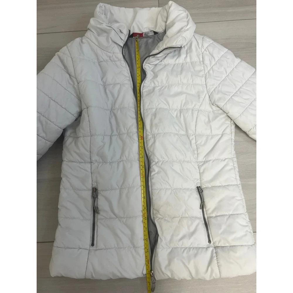 Stoic Puffer Jacket Womens Sz L White Funnel Neck Quilted Full Zip Winter Coat